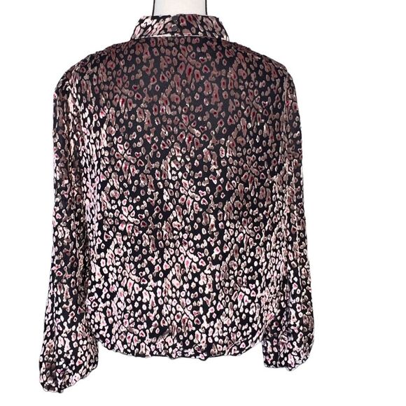 WHBM Floral Pattern Blouse with Choker Large Velvet V Neck Black Pink Party - Picture 5 of 11
